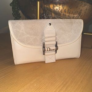 Dior leather and suede wallet in cream